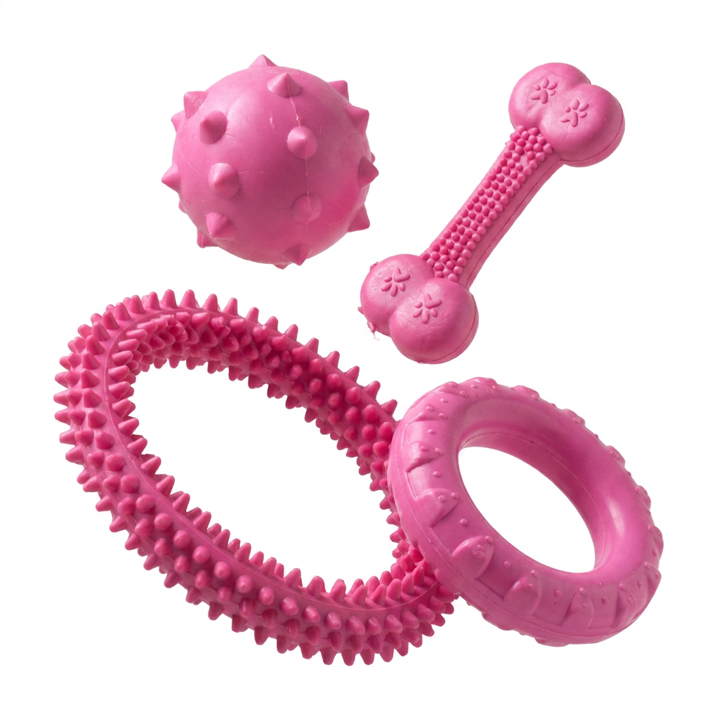 Kit Brinquedos Cachorro Mordedor Antiestresse Dental Interativo Bola Osso Massageador Gengiva Médio