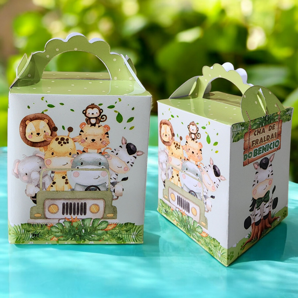 kit com 100 Caixinhas Personalizadas para Festa infantil - Safari baby Menino - Lembrancinhas de Aniversario