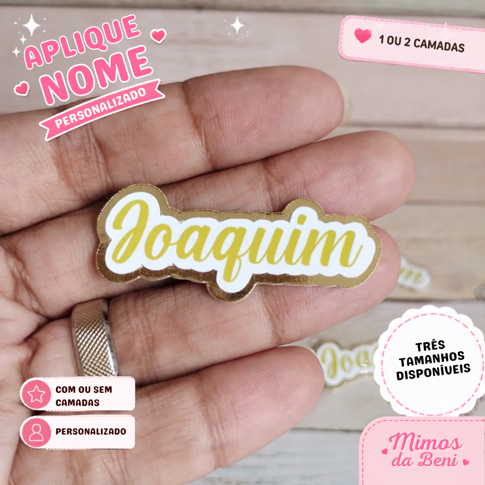 Aplique Nome Personalizado para Festa | Papel Fotográfico | Caixinha Acrílica | Simples ou com Camada Dourada