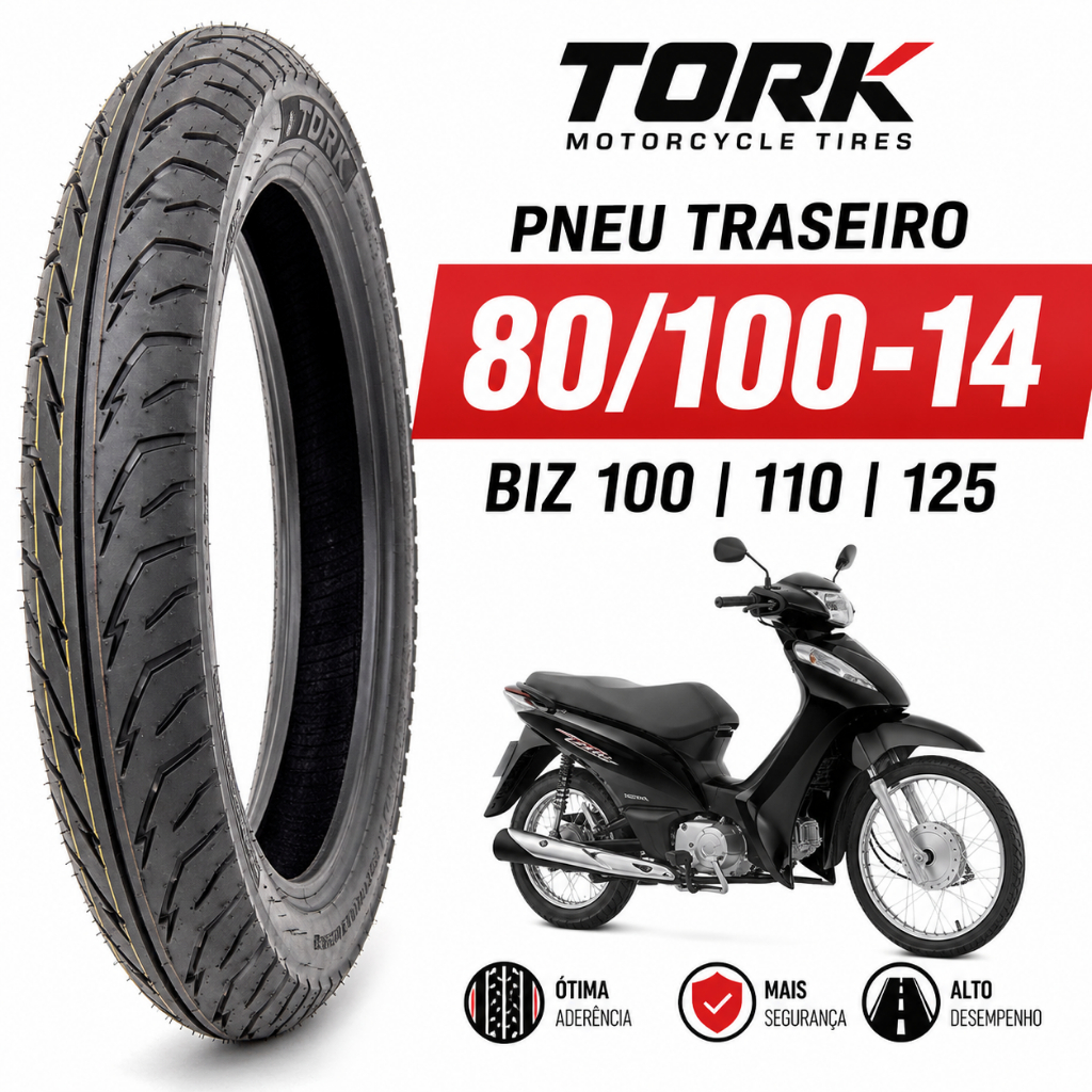 Pneu Traseiro 80 /100-14 Moto Biz 100 110 125 Tork