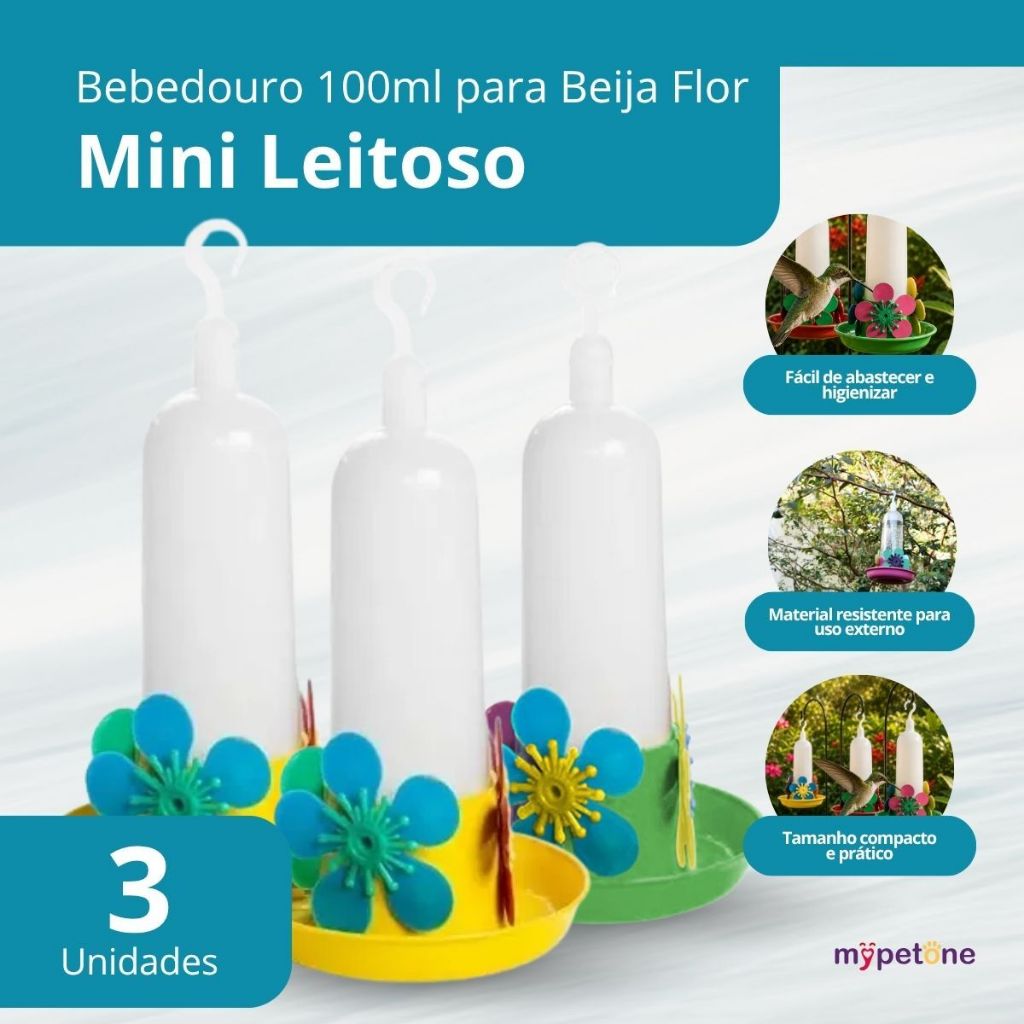 3 Un Bebedouro Beija Flor Mini PassarInho - 100ml Cores Mistas