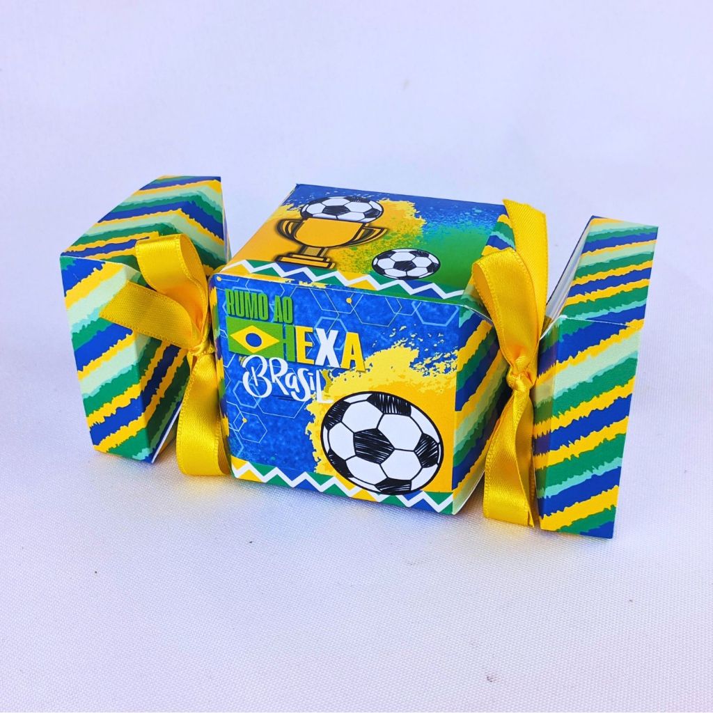 Kit 10 a 50 Caixinhas Futebol Brasil Hexa Personalizada Bala Sem Lacinho Lembrancinha de Papel Offset 180g