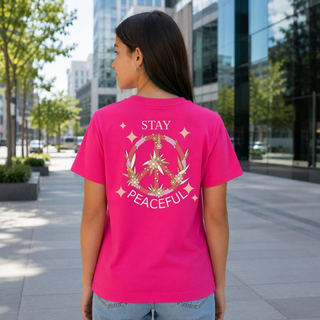 Blusa Feminina Camiseta Infantil Oversized 100% Algodão Estampa Moda Stay Peaceful 4 ao 16 Promoção Lançamento