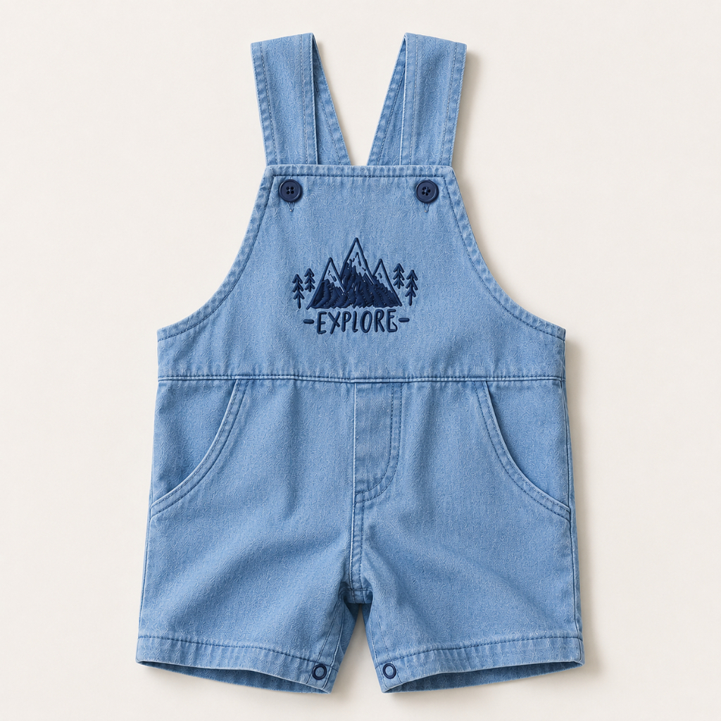 Jardineira Jeans de Bebê Menino Macaquinho Infantil Curto Confortável