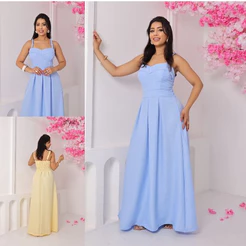 Vestido Longo Feminino Costa látex alça Regulável Verão.