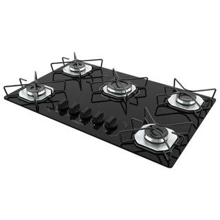 Cooktop Fogatti à Gás FGT 5 Bocas Vidro Preto Flange Inox Bivolt - Acendimento Automático