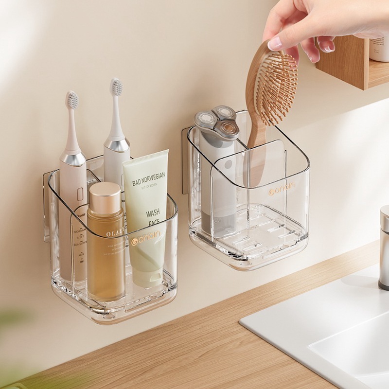 Conjunto de suporte para escova de dentes de banheiro, removível, com vários compartimentos, para decoração e acessórios