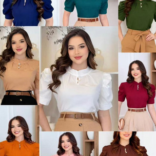 Blusa Feminina Social Manga Curta Bufante Moda evangélica