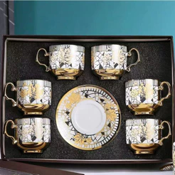 Xícara de café / chá 80~90 mL - kit com 6 conjuntos (12 peças) em porcelana