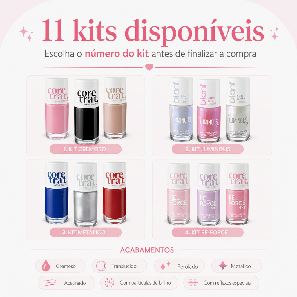 Kit Esmalte Coretrat Hipoalergênico Blant 8.5 ml Cremoso Translúcido Perolado — imagem 2 de 2