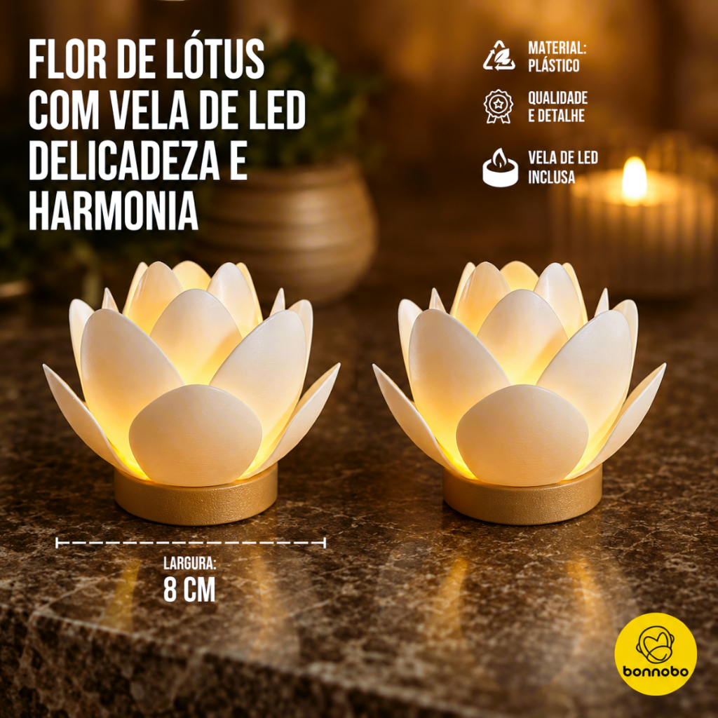 Imagem Flor de Lótus Decorativa com Luz LED – Enfeite Zen para Ambiente Relaxante  - Inclui Velinha de LED.