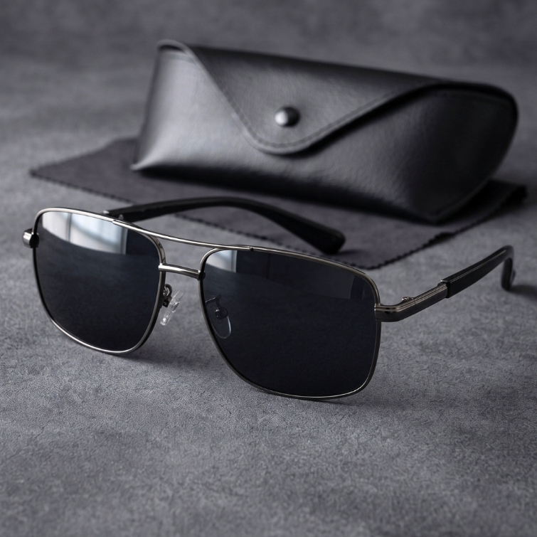 Óculos de Sol Aviador Quadrado Escuro Premium Preto Polarizado Anti reflexo uv400 Masculino Feminino