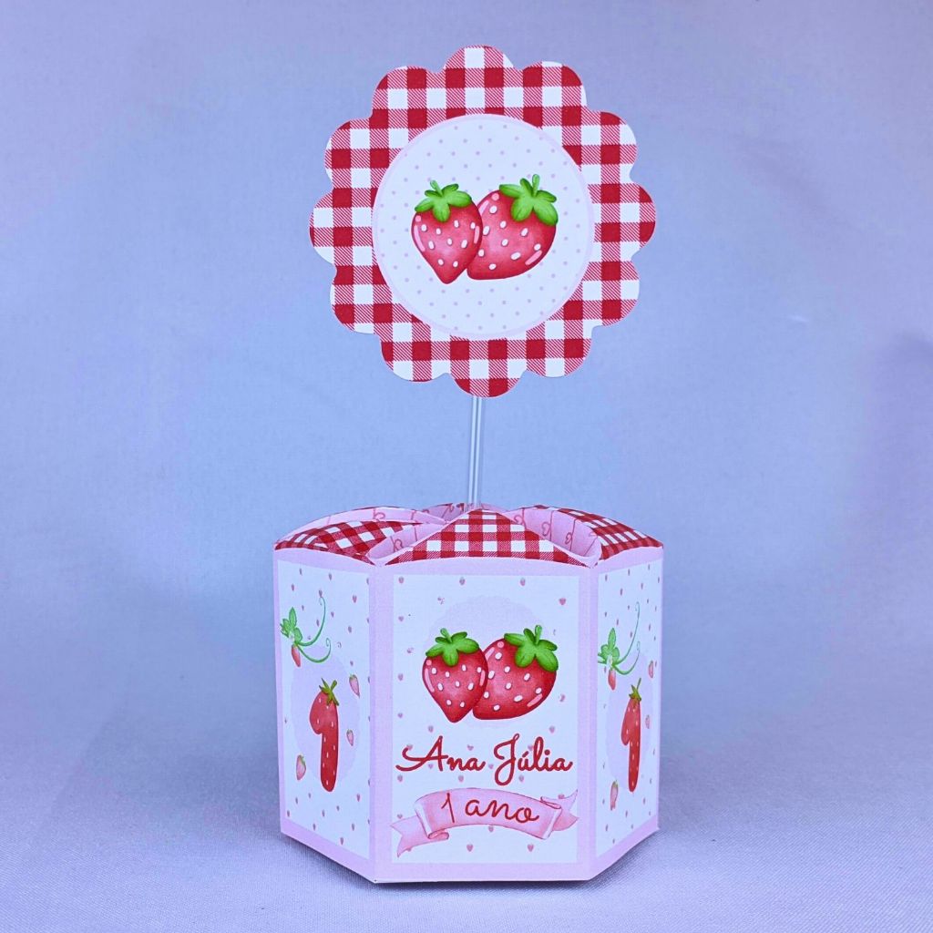 Kit 5 a 25 Centro de Mesa Morango Moranguinho Personalizado Lembrancinha Festa Aniversário Enfeite Caixinha