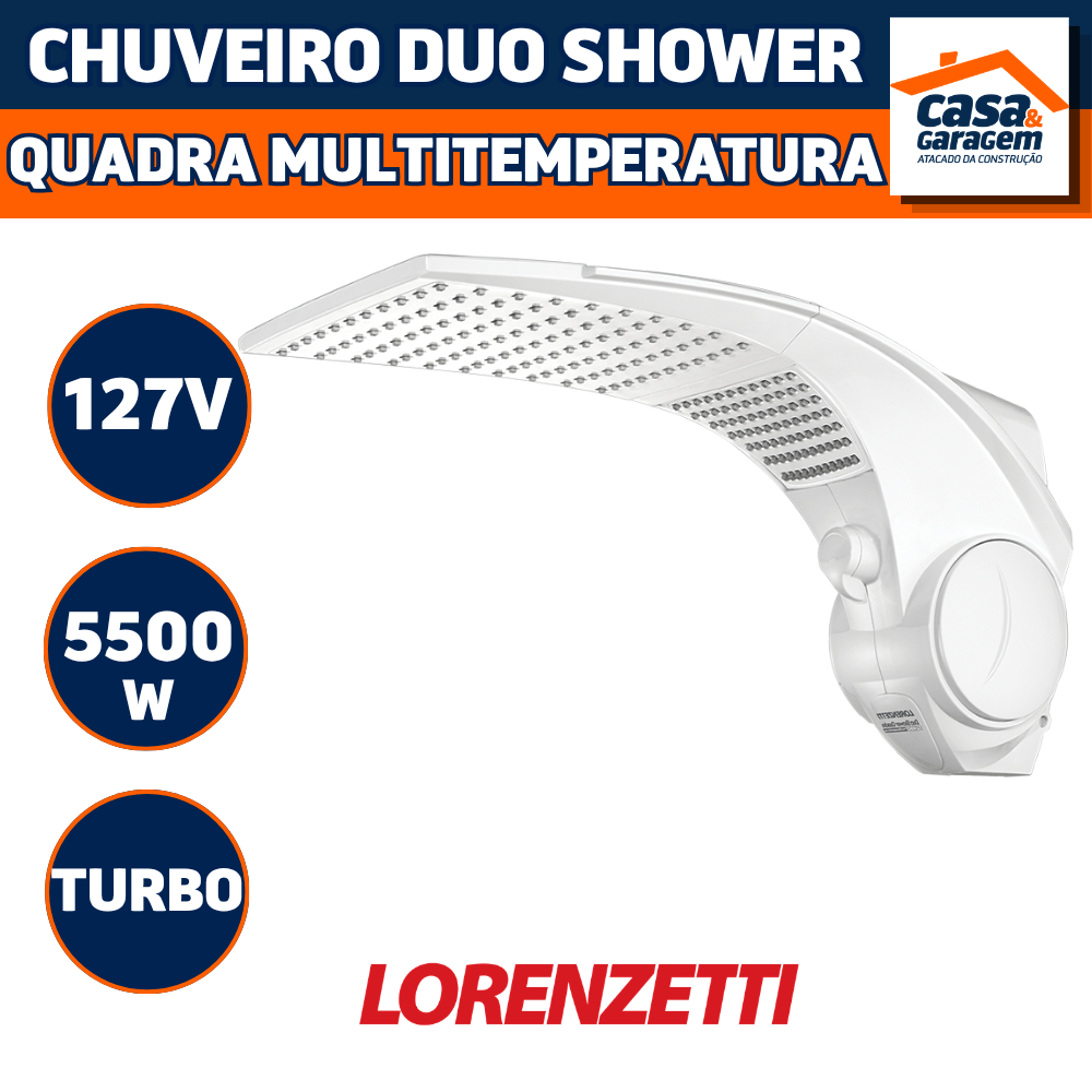 Chuveiro Ducha Lorenzetti Duo Shower Quadra Multitemperaturas Turbo Com Pressurizador 5500w 127v