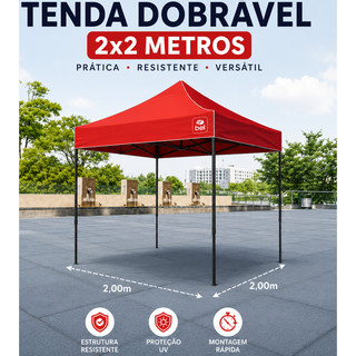Tenda Gazebo Dobrável Pagoda Flex 2x2m Vermelha Pratica Sanfonada