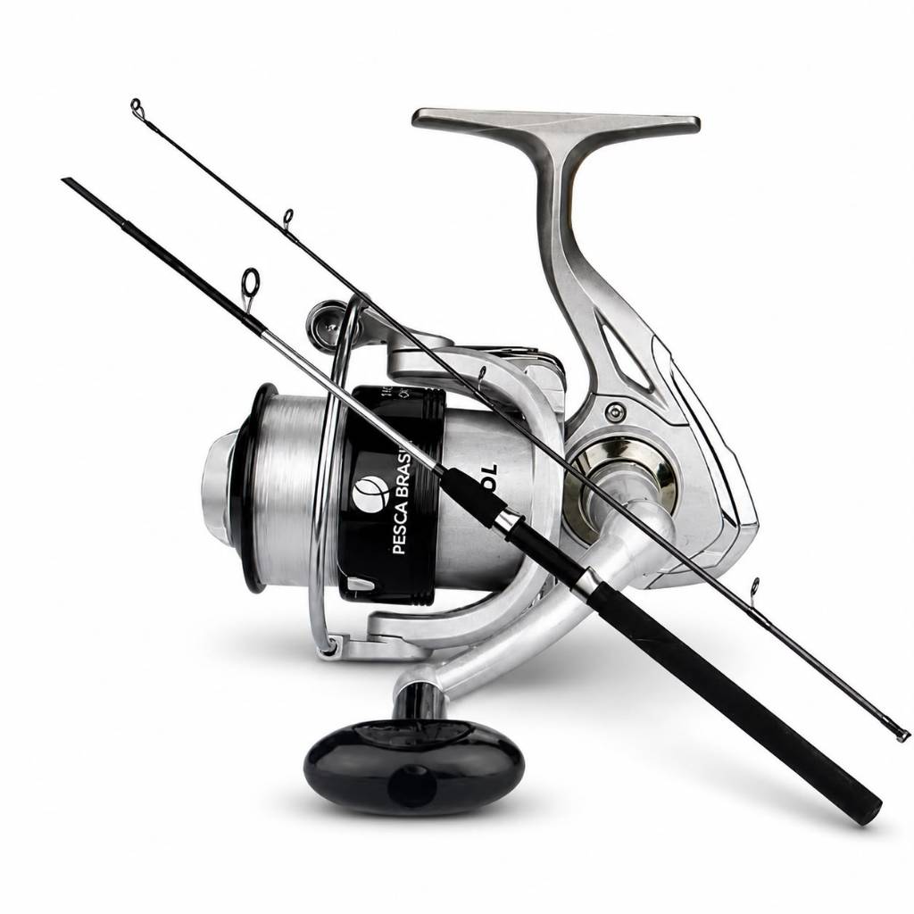 Kit Completo de Pesca Molinete 4000 e Vara 1.65m 2 Partes Profissional Pesca Media Pesada