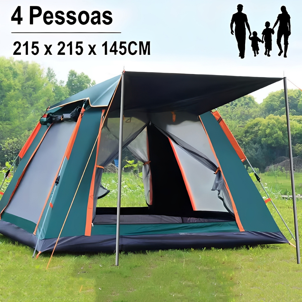 Barraca Camping Automática 4-5 Pessoas com Grande Varanda Estrutura Alumínio Impermeável Portátil
