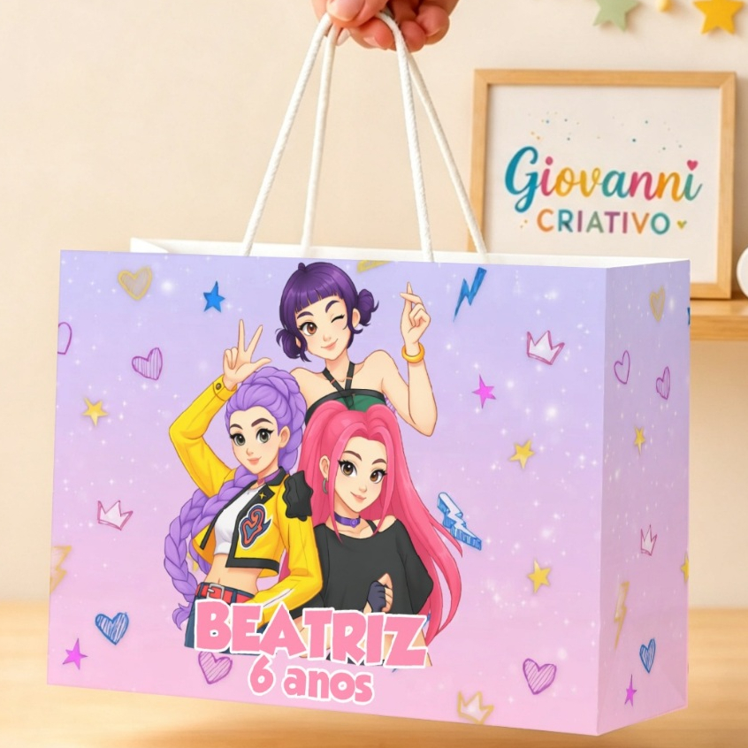 Kit de Sacolinhas Personalizadas GUERREIRAS DO K-POP | Lembrancinhas para Festa | "SACOLINHAS COLADAS"