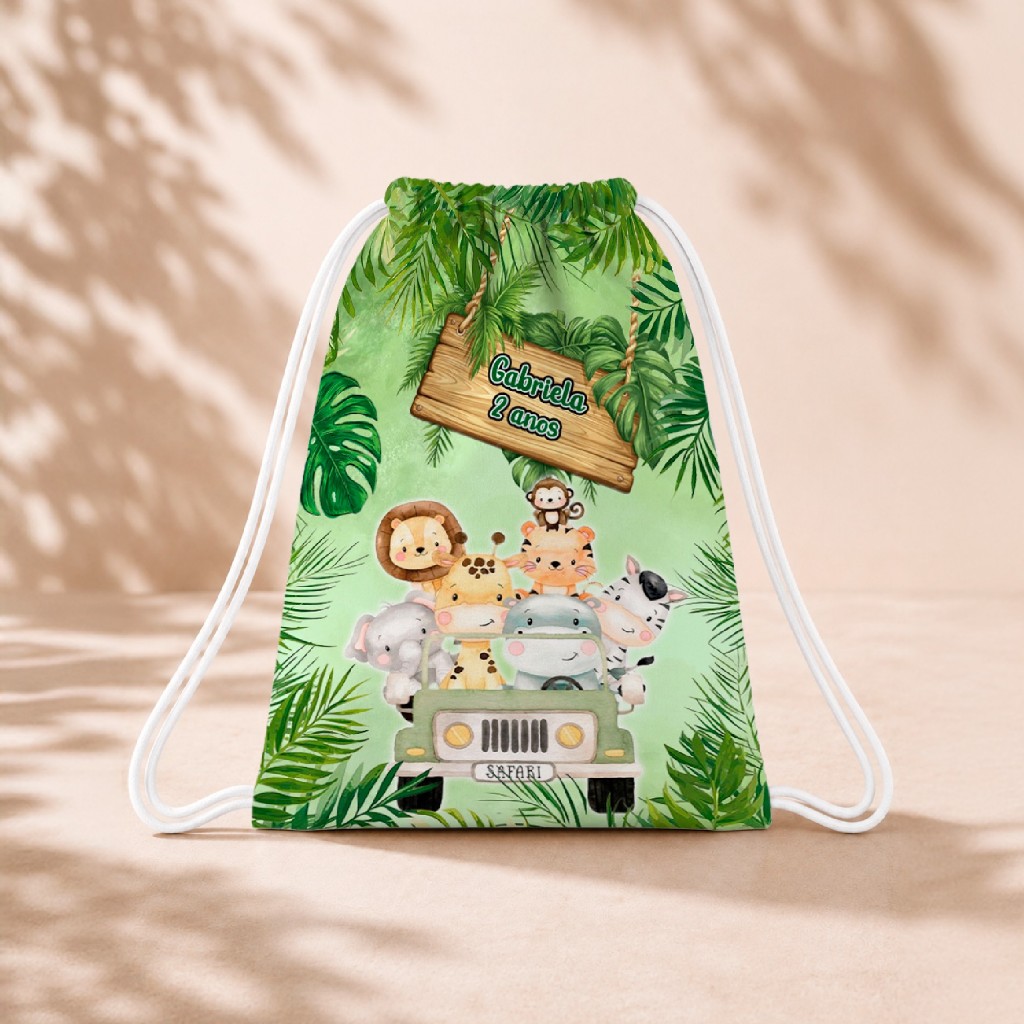 10 Mochila Personalizada Infantil 18x26 Sacolinhas Surpresa Festa Aniversário Lembrancinha Animais Safari Aquarela Junto