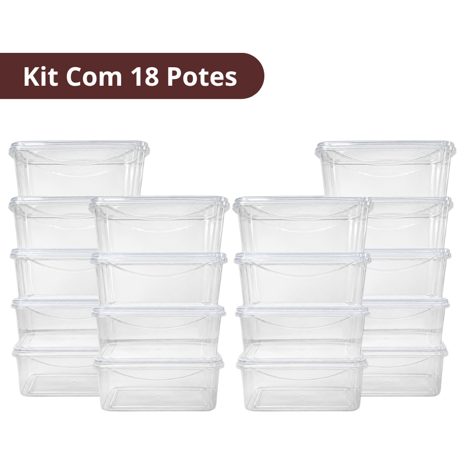 Kit com 18 1L potes transparentes organizadores mantimento marmita multiuso cozinha plastico