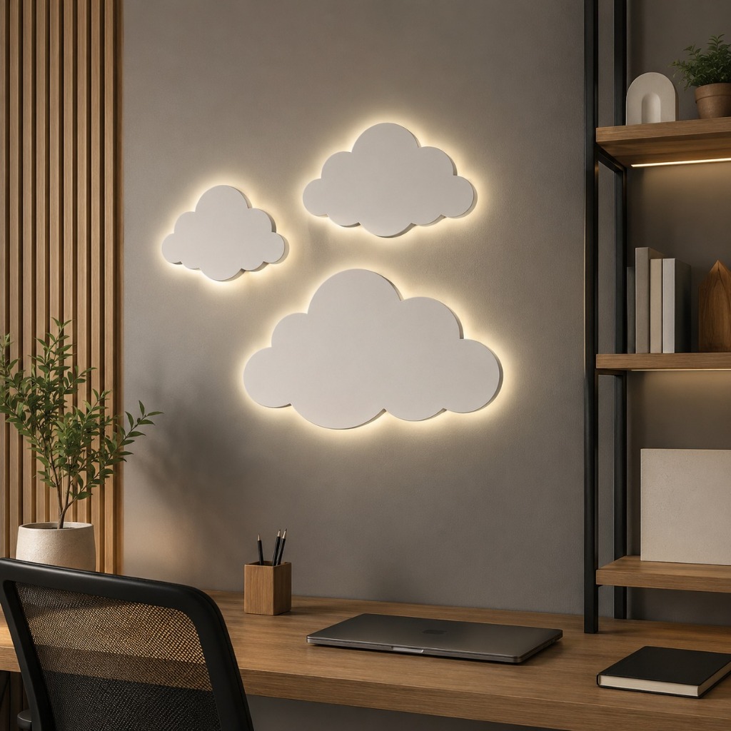 Kit 3 Luminárias Nuvem Quarto de Bebê Led Sem Fio Infantil Decoração