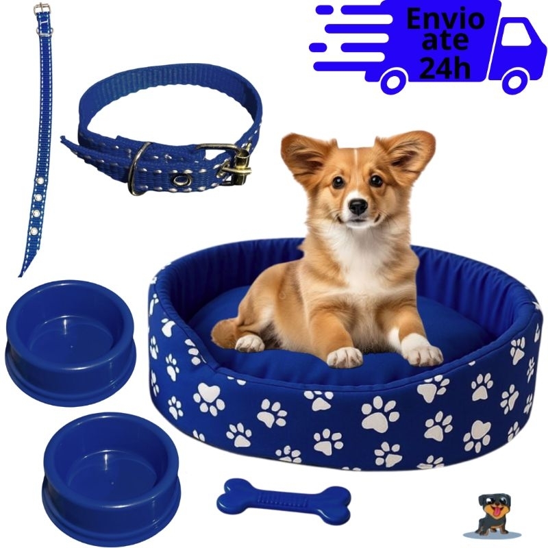 Kit Para Cachorro Simples Luxuoso Pequeno Cama Pet Comedouro Para Cachorro