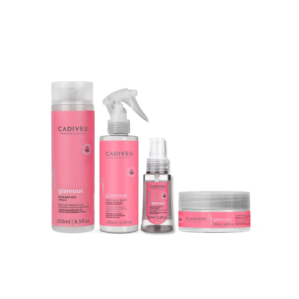 Cadiveu Kit Glamour Shampoo + Máscara + Fluído + Óleo