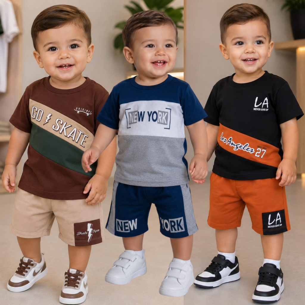 Conjunto Infantil Bebê Estiloso Blusa 100% Algodão + Bermuda de Moletinho  do 1 ao 4 anos