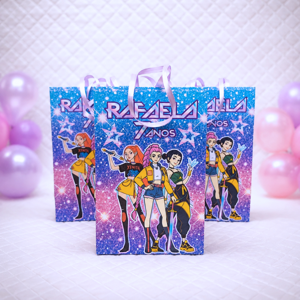 Kit sacolinhas GUERREIRAS k-POP Personalizado Lembrancinha de festa infantil aniversário