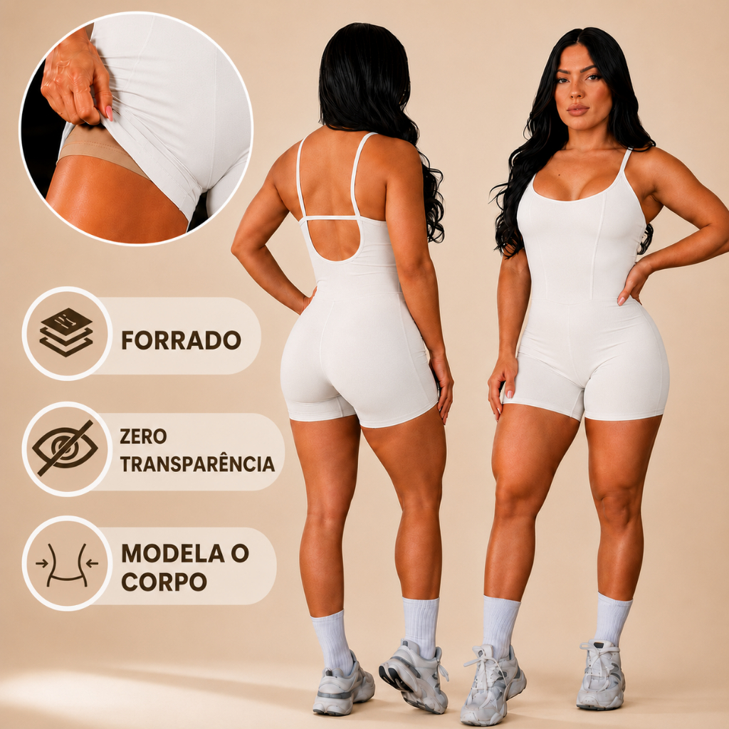 Macaquinho Academia Forrado Feminino Macacão Curto Zero Transparência Suplex com Entrada para Bojo