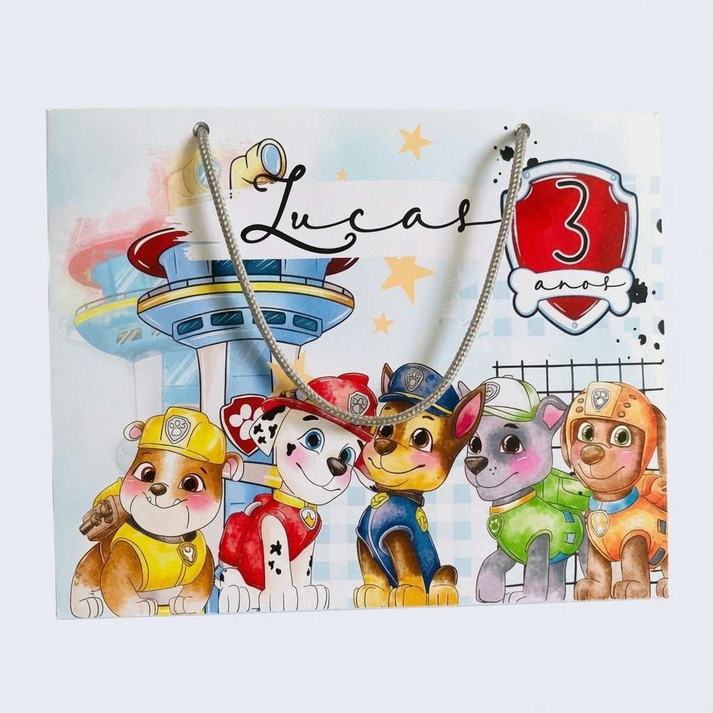 Kit Sacolinha Personalizada Patrulha Canina Menino Pegue e Monte Lembrancinha para Festa Aniversário