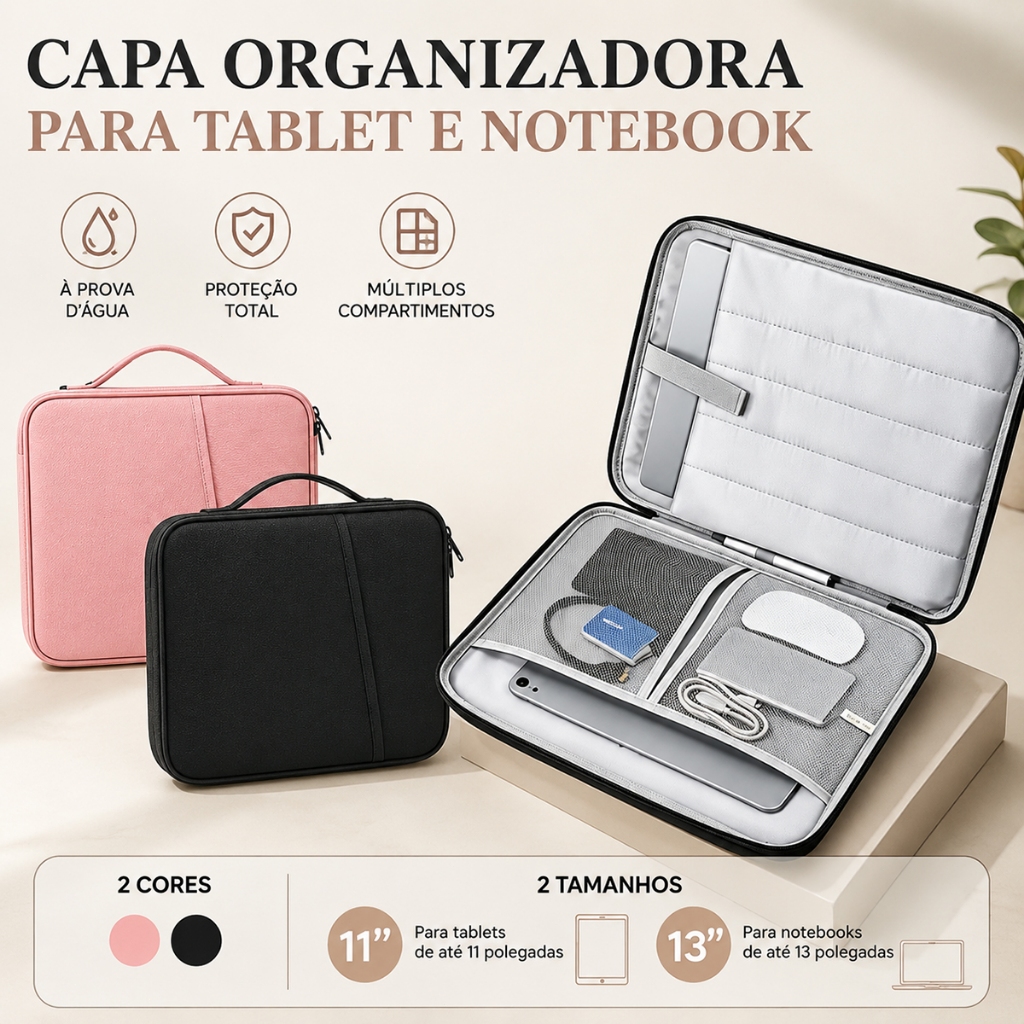 Bolsa para Tablet 11/13 Polegadas e Notebook, Estojo Protetor Almofadado Impermeável com Múltiplas Camadas