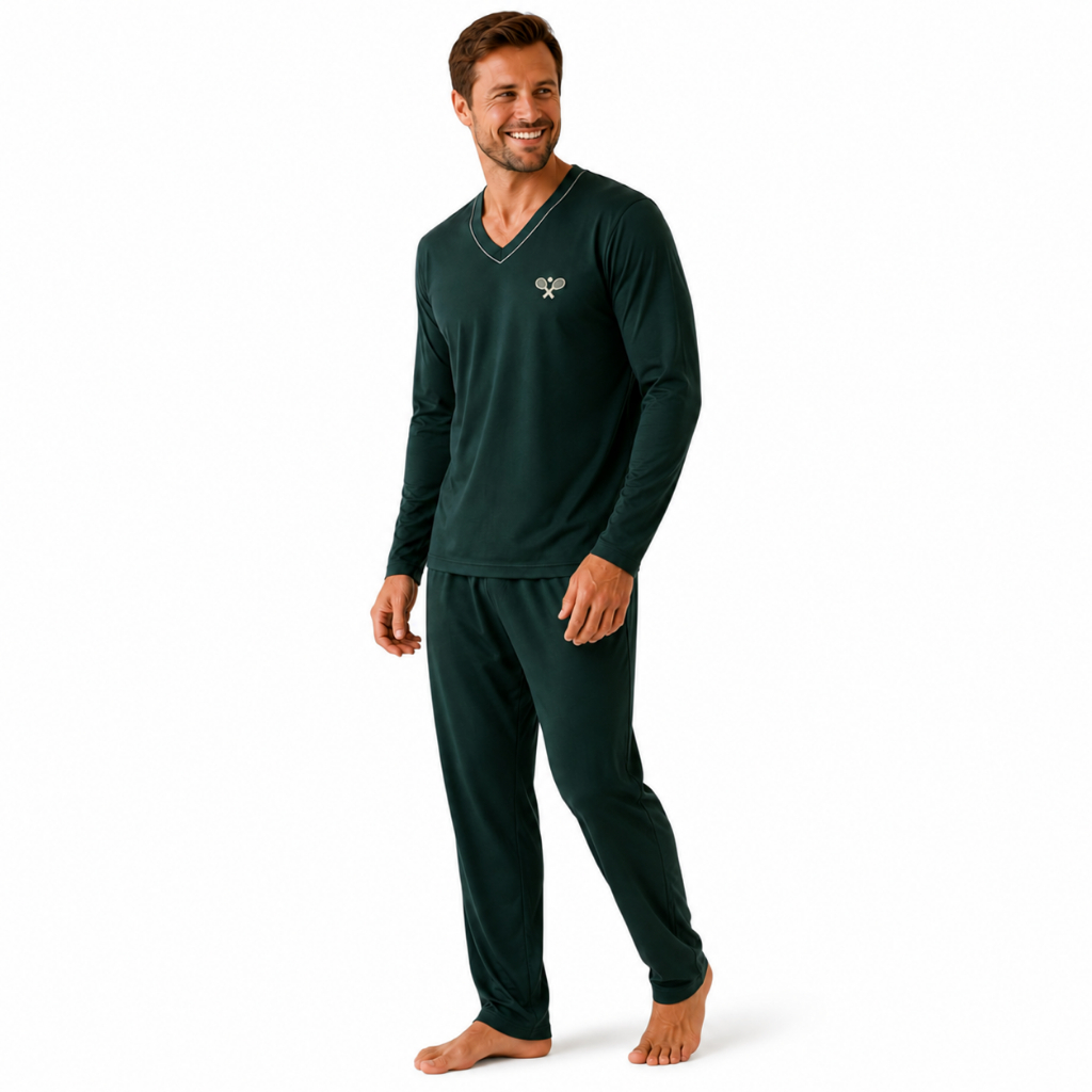 Pijama Masculino Longo Liso Confortável Manga e Calça Comprida Moderno