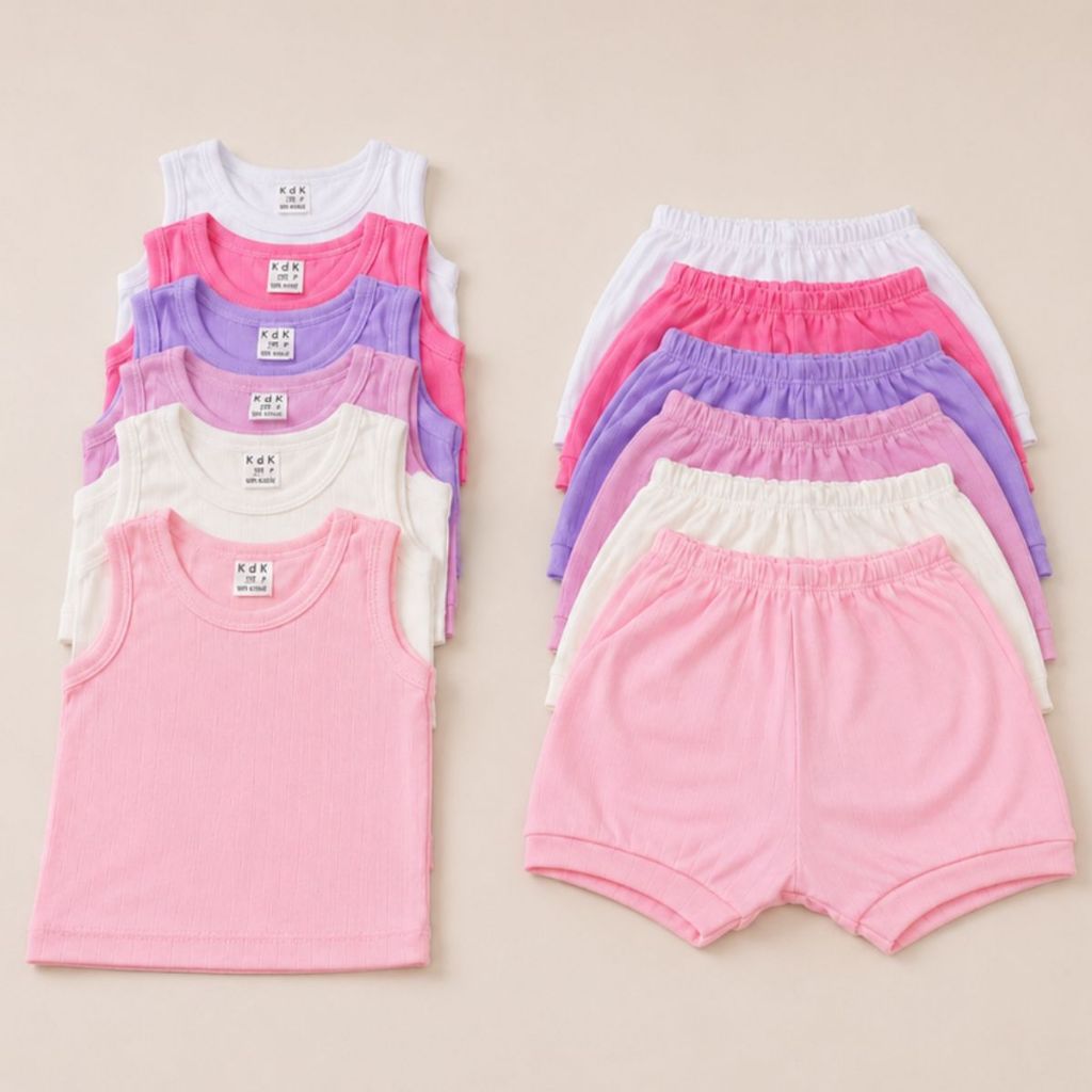 Kit 12 Peças Infantil Regata Com Short Tapa Fralda Canelado 6 Regatas 6 Shorts Verão