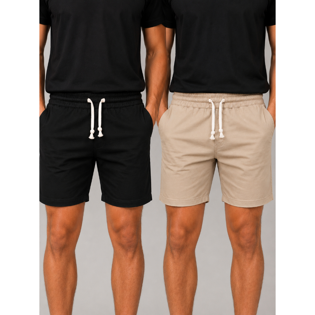 Kit 2 Shorts Sarja Masculino Mauricinho Slim Casual Leve com Cós de  Elástico e cordão  Ajustável