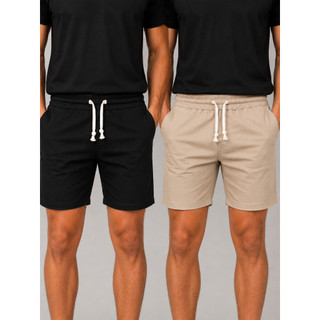 Kit 2 Shorts Sarja Masculino Mauricinho Slim Casual Leve com Cós de  Elástico e cordão  Ajustável