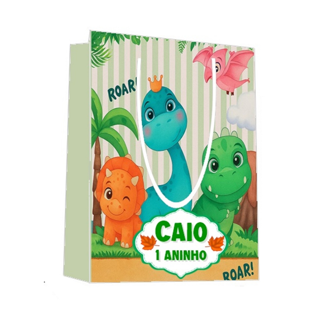 Sacolinha Dinobaby Dinossauros Personalizada para Aniversário/ Lembrancinha Festa Infantil / Qualquer nome e idade