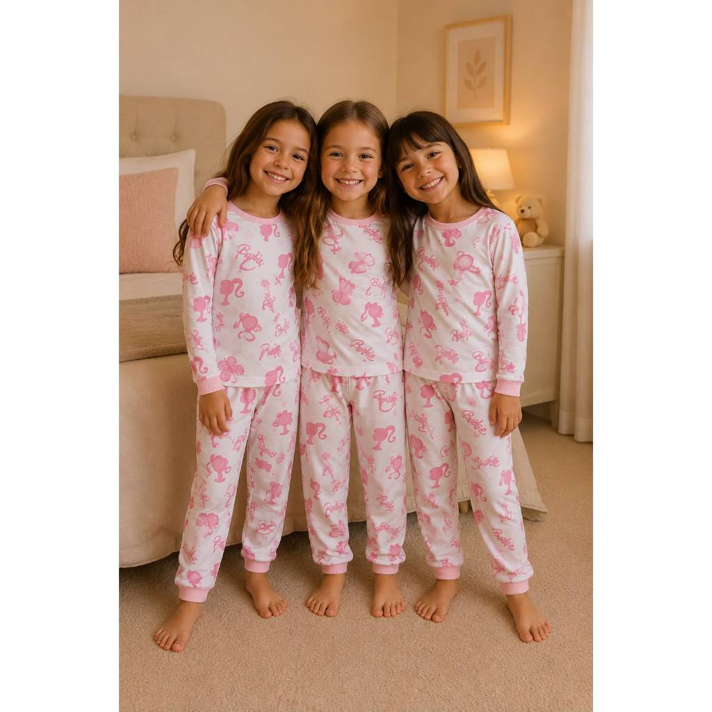 🌸 Pijama Infantil Barbie Manga Longa – Conforto e Estilo para as Pequenas! 💖