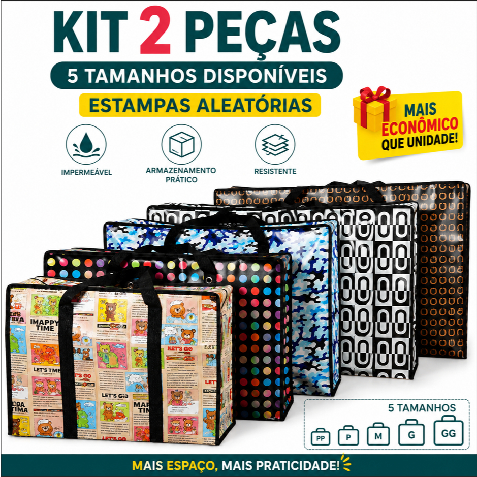 2 pçs Bolsa Sacola de Armazenamento Grande Capacidade  Impermeável e Reforçada Sacola de Mudança 40–80cm Várias Tamanhos