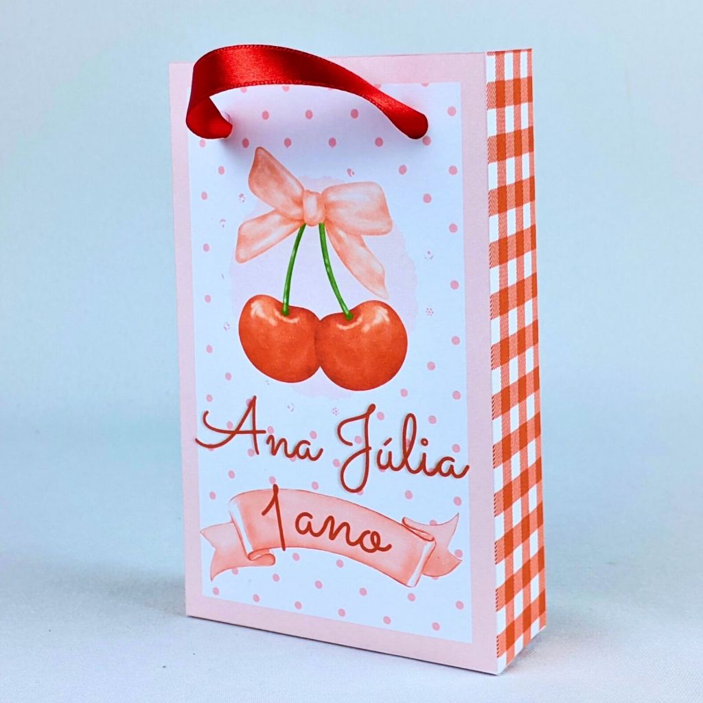 Kit 10 a 50 Sacolinhas Cerejinha Cereja Personalizada Surpresa Com Alça Lembrancinhas Festinha Todos Temas