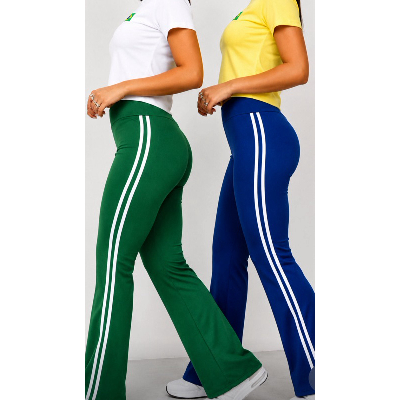 Calça Flare Feminina Cintura Alta Academia Yoga Fitness Bailarina com Listra Lateral