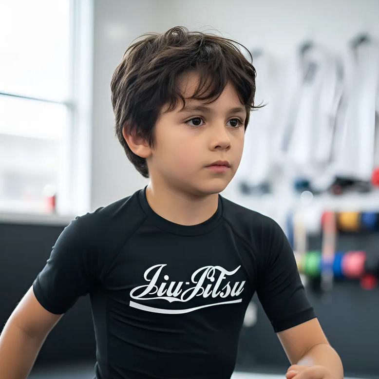 Rash Guard Infantil Jiu Jitsu Manga Curta Preta