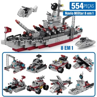 8 in 1 Building Toy with Red Bottom Warship 554 Pieces