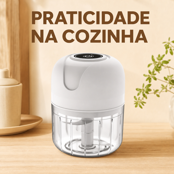Triturador Elétrico Compacto com Recipiente Transparente e Botão Superior para Alho, Cebola, Temperos, Ervas e Cozinha
