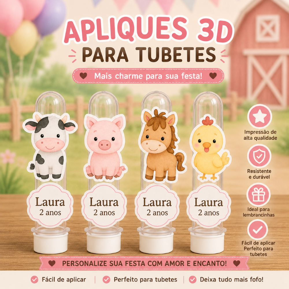 Apliques para tubetes fazendinha personalizados –nome e idade/Aniversário infantil - Envio rápido