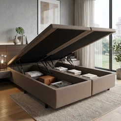 Base Box Baú Queen 158x198x42cm Courino Linho Bege
