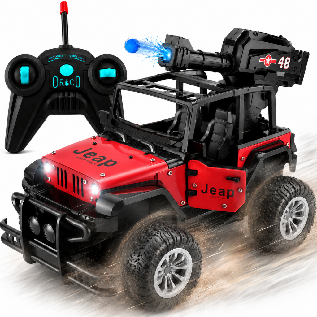 Carro De Controle Remoto Atira C/1000 Bolinhas Gel Jeep Metal Brinquedo Veloz