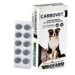 Carbovet Antidiarreico 20 Comprimidos Para Cães e Gatos Ação Bactericida Eficaz - Biofarm