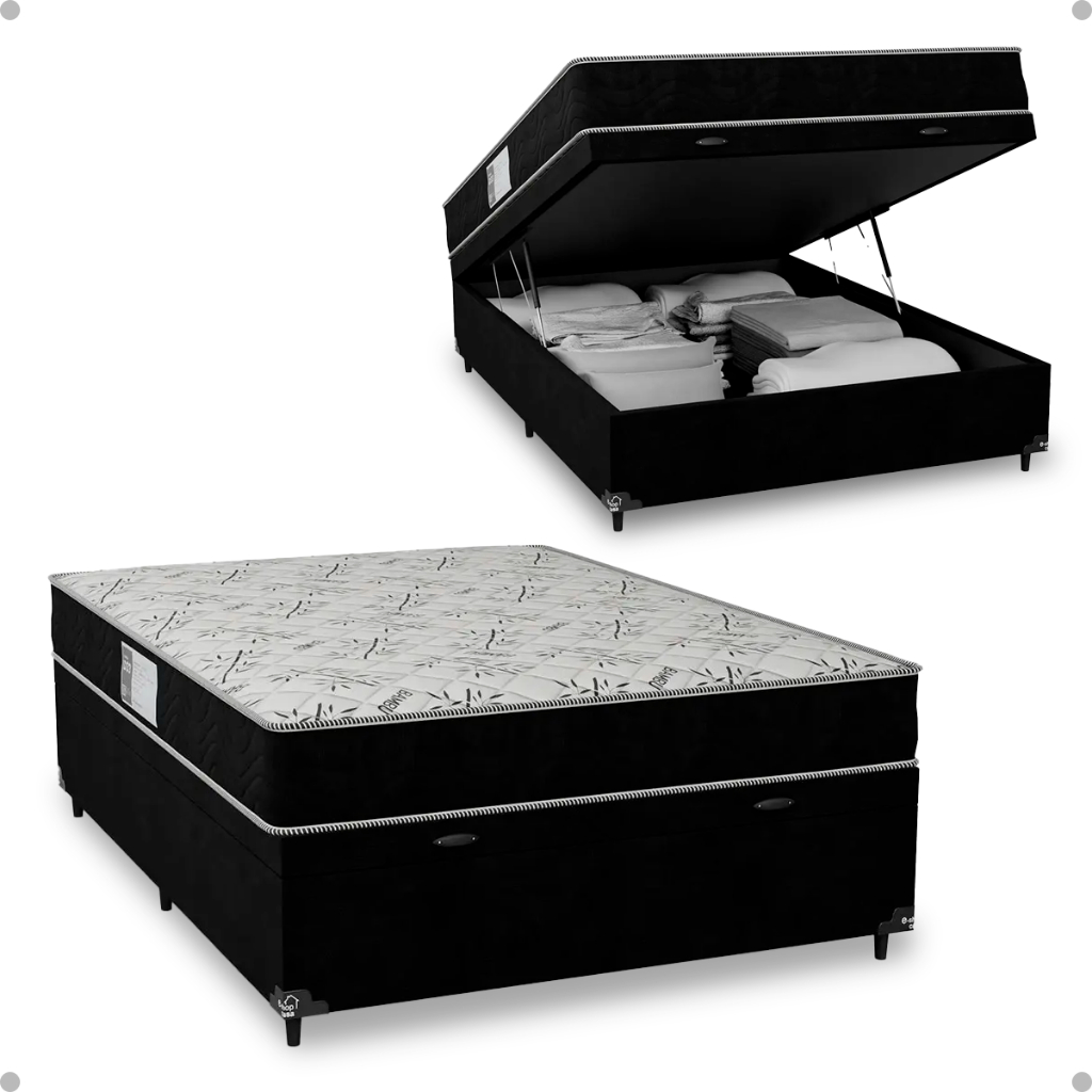 Cama Box Baú Casal + Colchão D33 One Face - Suede Preto