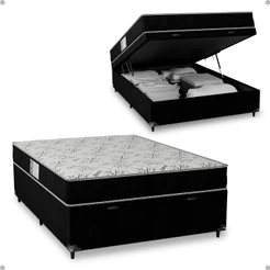 Cama Box Baú Casal + Colchão D33 One Face - Suede Preto